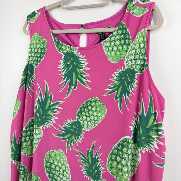 C Wonder New Pink Green Pineapple Shift Dress 2X Beach Stretch Summer Tropical - Picture 4 of 11